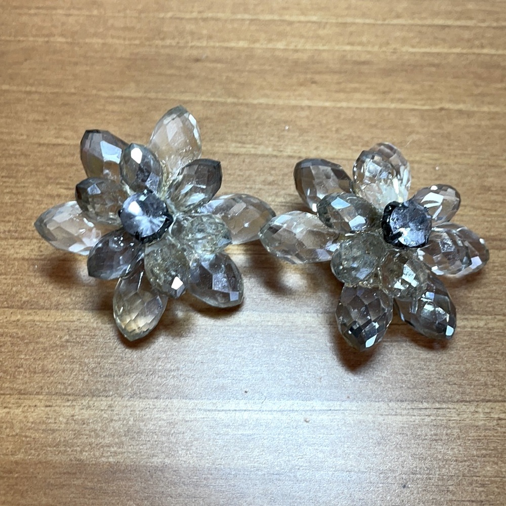 Crystal flower clip on earrings